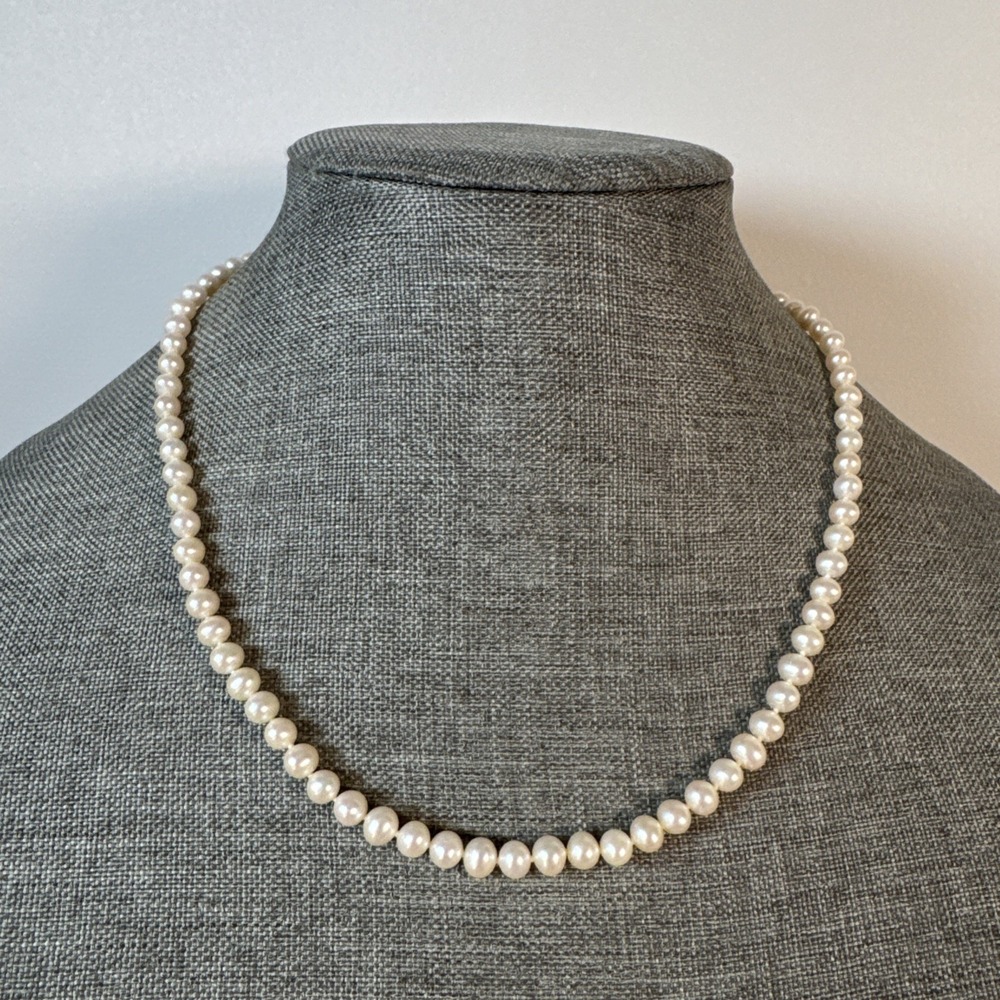 Vintage 925 Sterling Silver Beaded Knotted White Pearl Necklace 19"